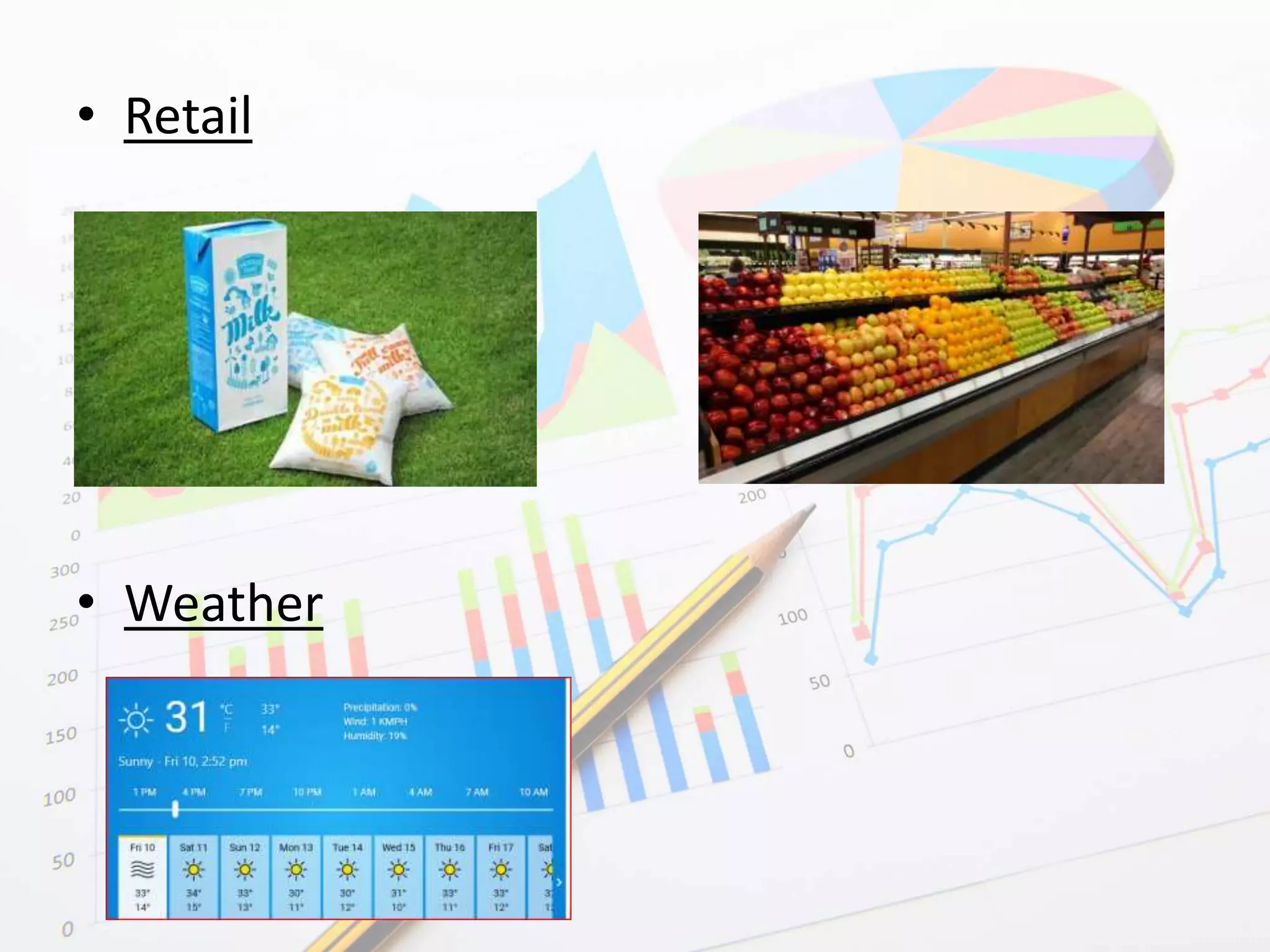 • Retail
• Weather
 