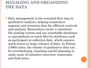 Data Analysis and Data Representation in qualitative research (More ...