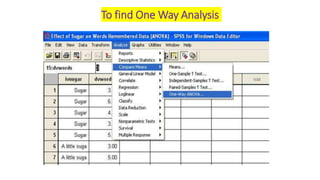 To find One Way Analysis
 