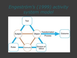 Engeström’s (1999) activity
system model
 