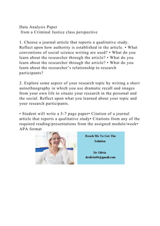 Data Analysis Paper from a Criminal Justice class perspective .docx