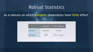 Robust Statistics
As a mesure on which extreme observation have little effect
 