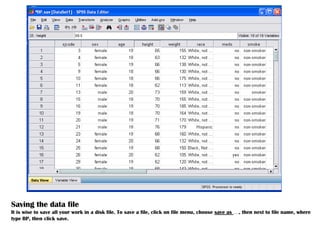 Saving the data file
It is wise to save all your work in a disk file. To save a file, click on file menu, choose save as …, then next to file name, where
type BP, then click save.
 