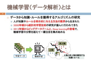 Cеѧǩ`Ȥ
2
? ǩ`֪R?`@ä륢르ꥺо
? ˤ֪R`ʾĤ뤨뷽޽礫ޤ줿
? 2000핤yӋѧgоʢФƤ
? 2012핤ӥåǩ`֩`ȡDeep learningεǈǡ
CеѧηҰ򳬤һSעĿ򼯤ʼ


ѧǩ` Cеѧ
ȷRe
֪R?`
 