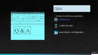Q&A
 Contact me with your questions:
krs@ieee.org
+1.604.726.1387
www.linkedin..com/kgoodarzi
PAGE 22
 