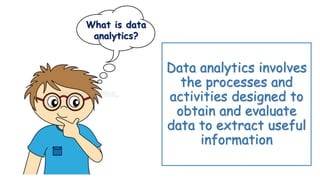 Data analytics involves
the processes and
activities designed to
obtain and evaluate
data to extract useful
information
What is data
analytics?
 
