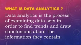 INTRODUCTION TO DATA ANALYTICS FOR IOT
 In the world of IOT, the creations of
massive amounts of data from sensor is
comm...