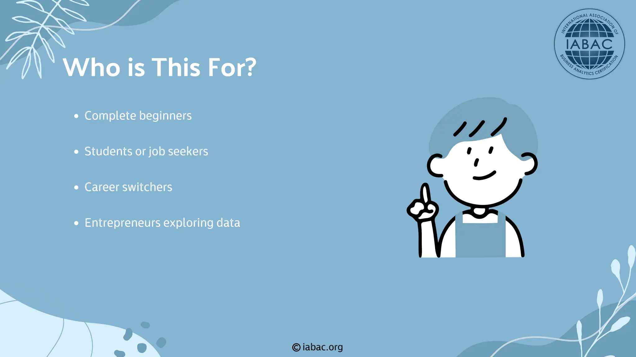 iabac.org
Complete beginners
Students or job seekers
Career switchers
Entrepreneurs exploring data
Who is This For?
