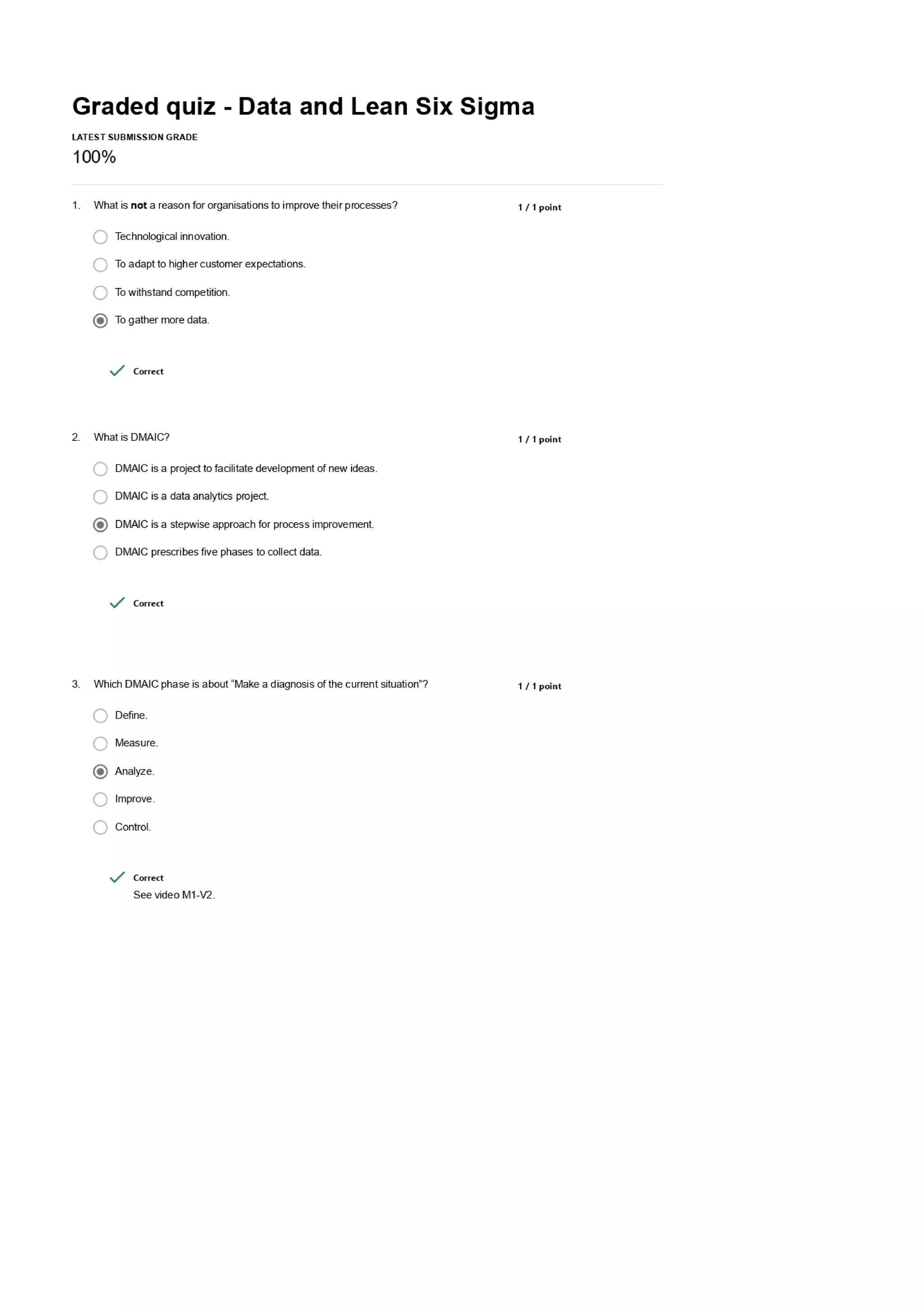 Data Analytics for Lean Six Sigma Questions and Answers