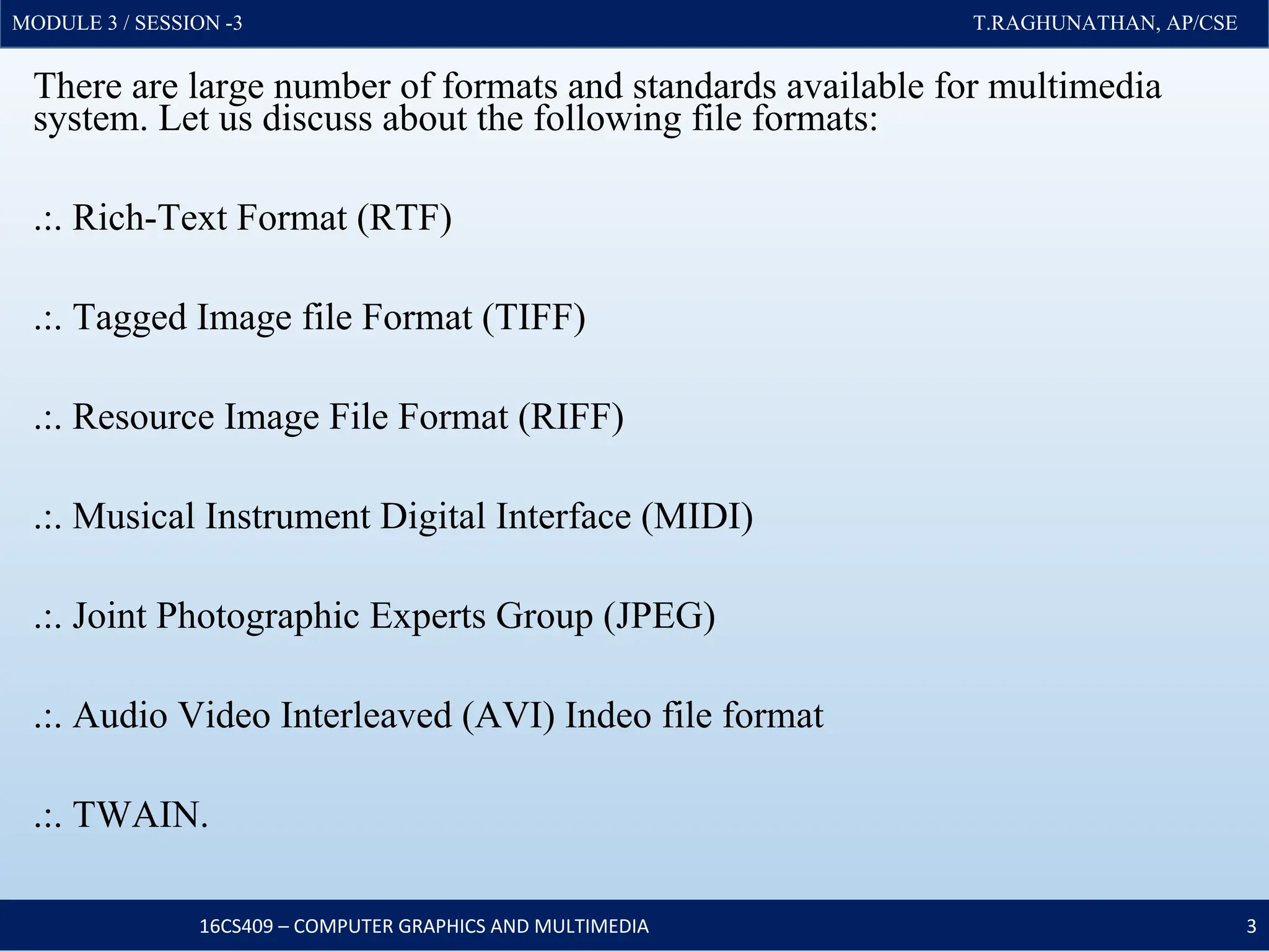 Multimedia data and file format standards ppt