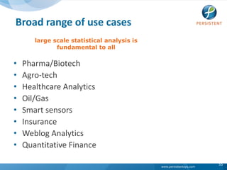 Broad range of use cases large scale statistical analysis is fundamental to allPharma/Biotech Agro-tech Healthcare Analytics Oil/Gas Smart sensors Insurance Weblog Analytics Quantitative Finance55