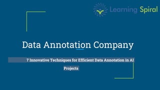 Data Annotation Company
7 Innovative Techniques for Efficient Data Annotation in AI
Projects
 