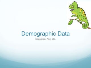 Demographic Data
Education, Age, etc.

 