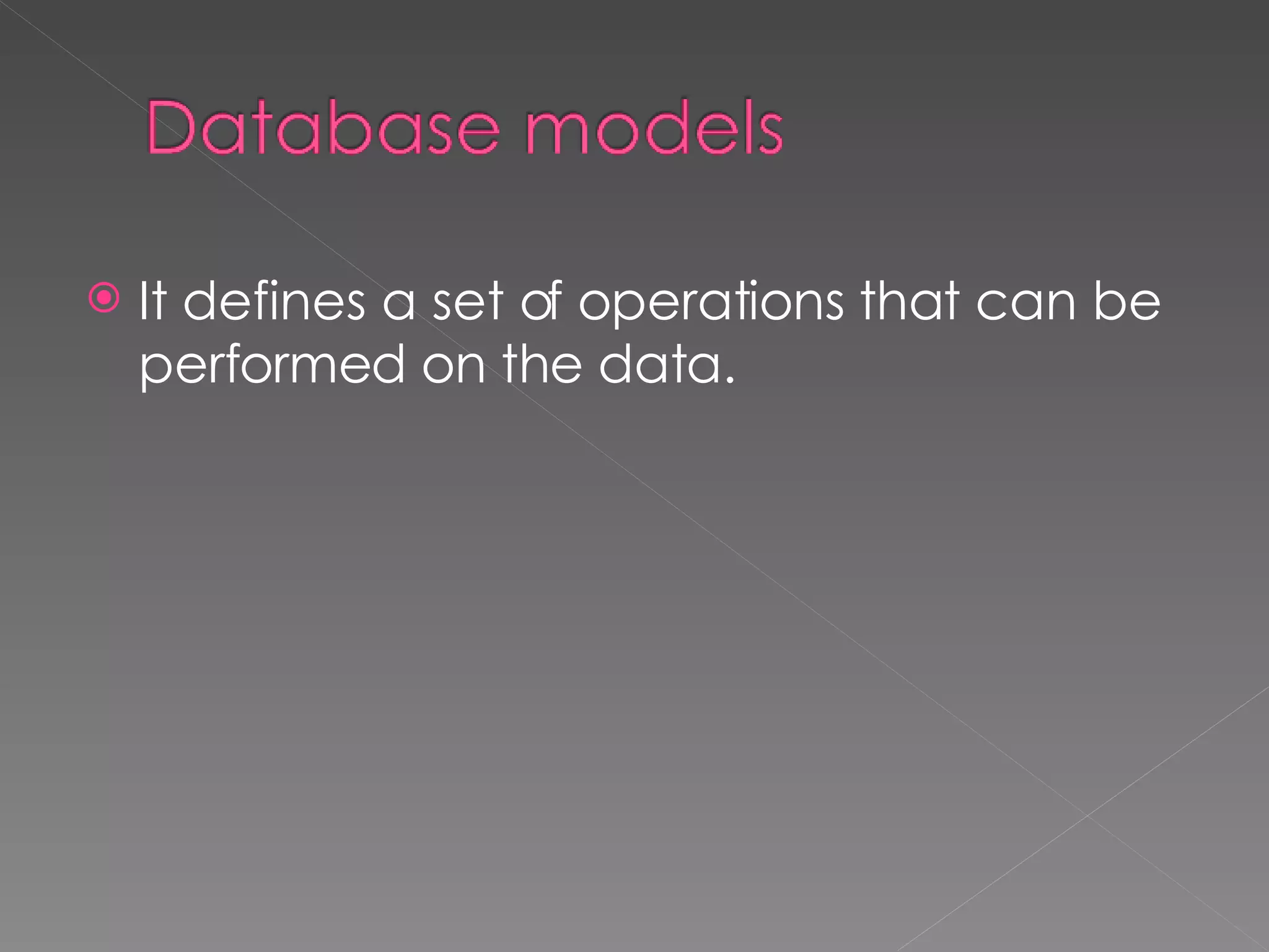 It defines a set of operations that can be performed on the data. 