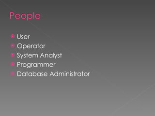 User Operator System Analyst Programmer Database Administrator 