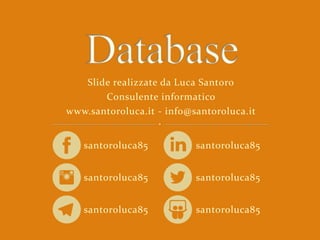 Slide realizzate da Luca Santoro
Consulente informatico
www.santoroluca.it - info@santoroluca.it
santoroluca85
santoroluca85
santoroluca85santoroluca85
santoroluca85
santoroluca85
 