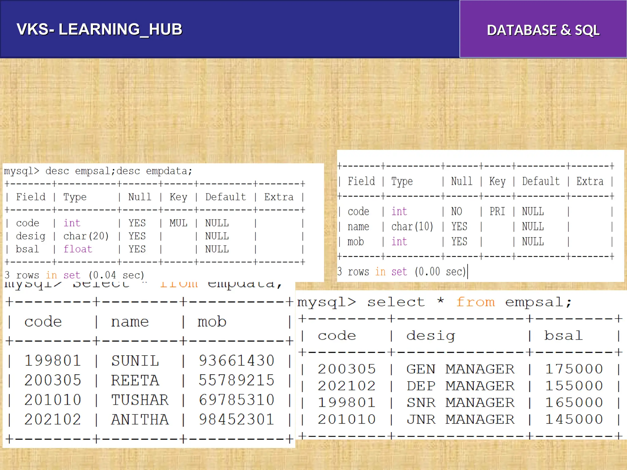 VKS- LEARNING_HUB
VKS- LEARNING_HUB DATABASE & SQL
DATABASE & SQL
 