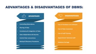 ADVANTAGES & DISADVANTAGES OF DBMS:
 