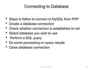 Database connectivity in php using mysql predefined functions | PPTX