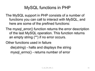 Database connectivity in php using mysql predefined functions | PPTX