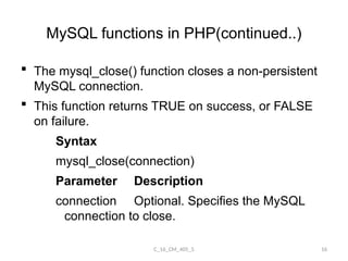 Database connectivity in php using mysql predefined functions | PPTX