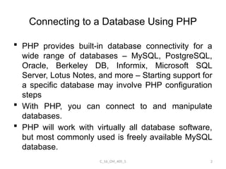 Database connectivity in php using mysql predefined functions | PPTX