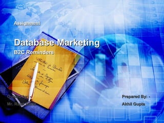 Assignment Database Marketing B2C Reminders Guided by: - Prepared By: - Mr. Rajat Dutta Akhil Gupta 