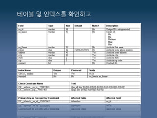 테이블 및 인덱스를 확인하고
 