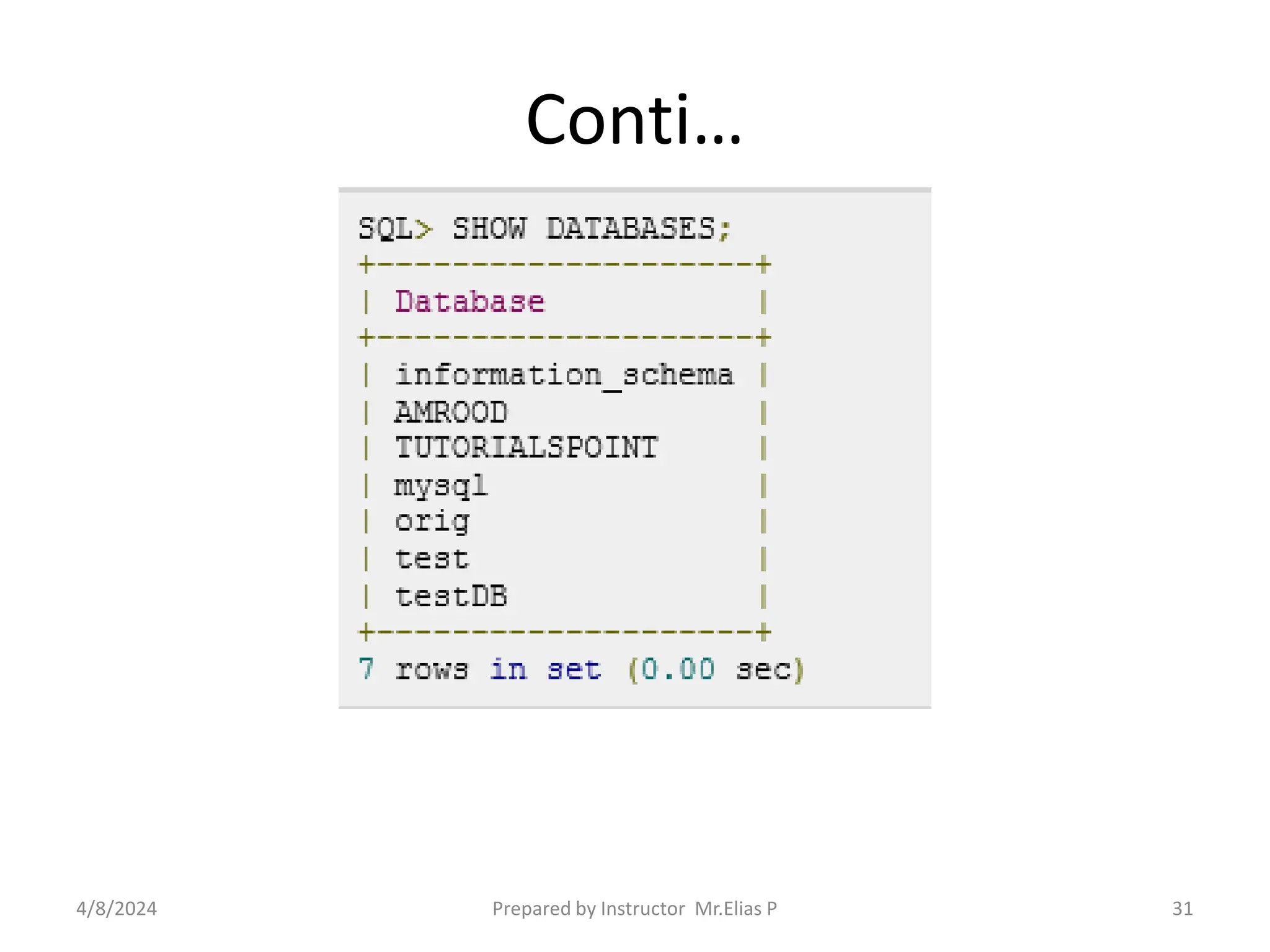 Conti…
4/8/2024 Prepared by Instructor Mr.Elias P 31
 
