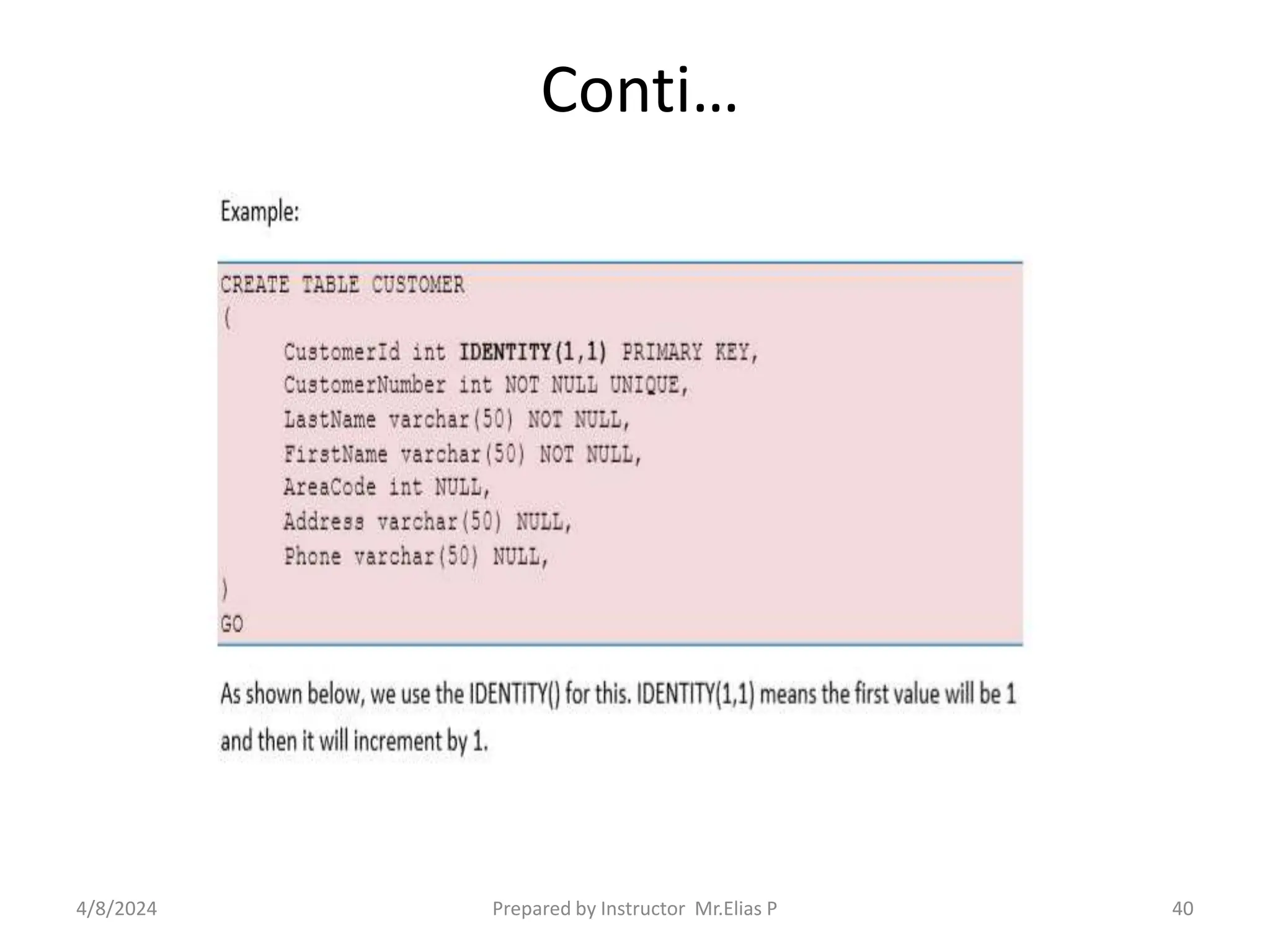 Conti…
4/8/2024 Prepared by Instructor Mr.Elias P 40
 