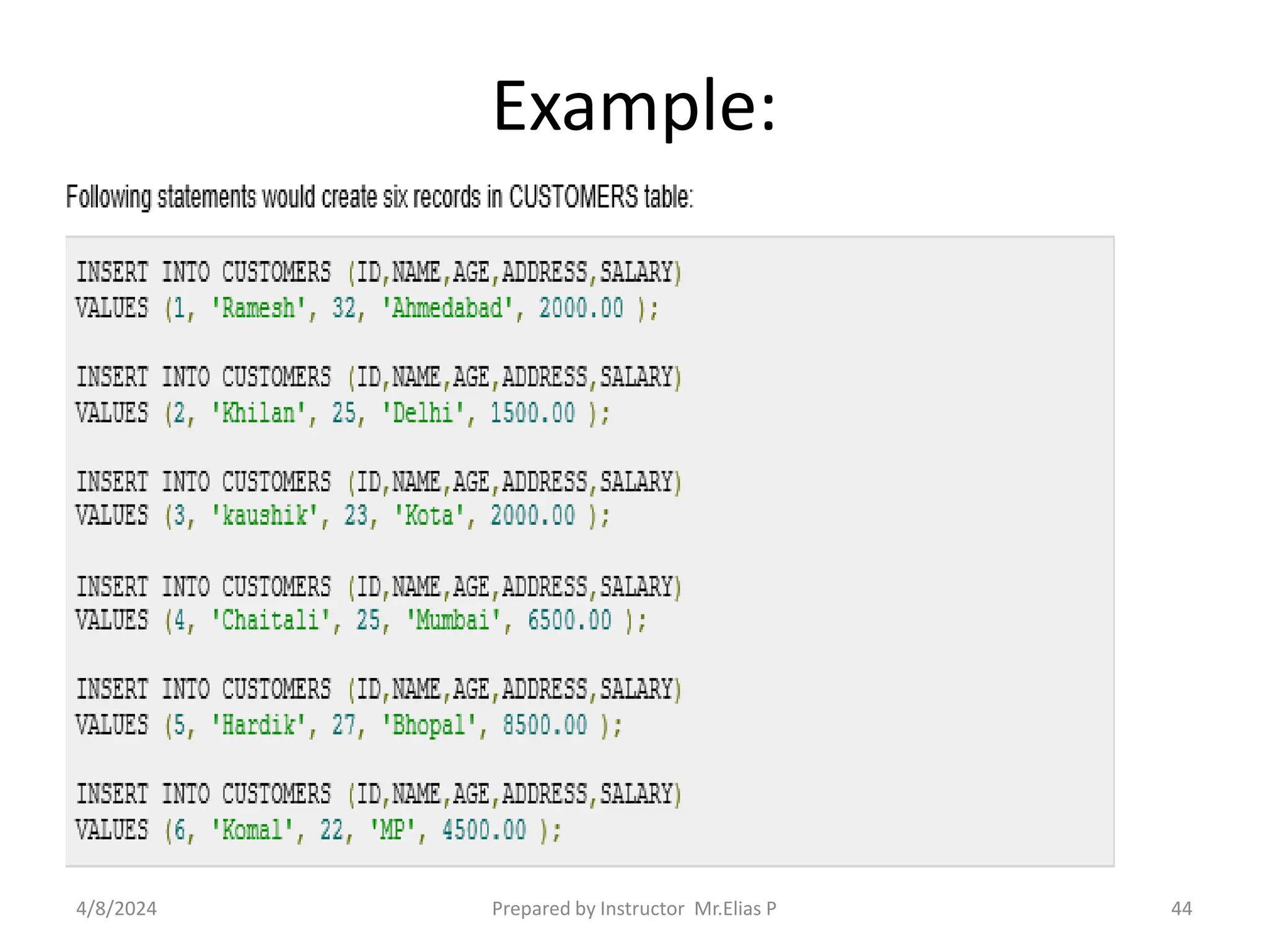 Example:
4/8/2024 Prepared by Instructor Mr.Elias P 44
 