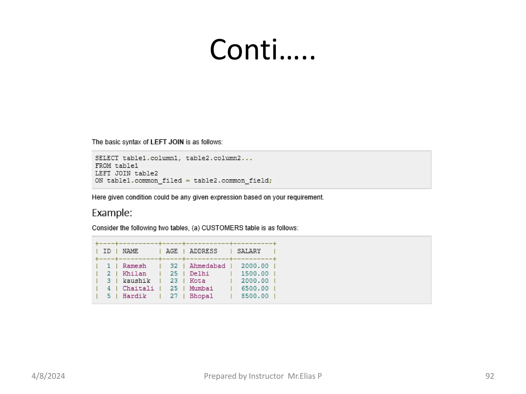 Conti…..
4/8/2024 Prepared by Instructor Mr.Elias P 92
 