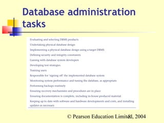 Database administration
tasks




         © Pearson Education Limited, 2004
                                  8
 