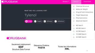 42
Seulement médicament
SDF
Structure Data Format
Séquence Protéine
FASTA
Toutes les informations
XML
 