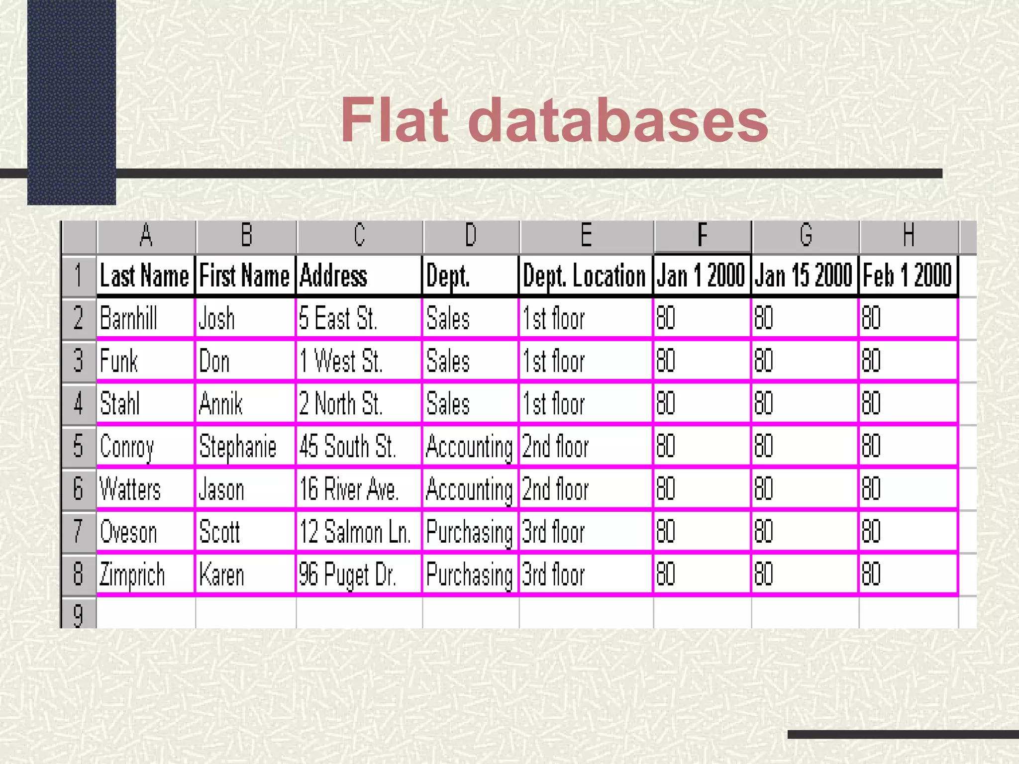 Flat databases
 