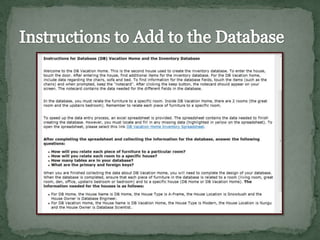 Instructions to Add to the Database