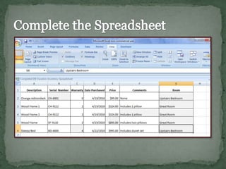 Complete the Spreadsheet
