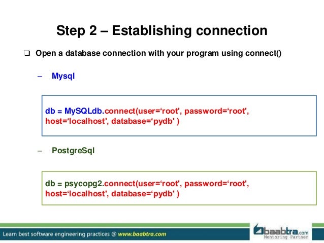 Database connectivity in python