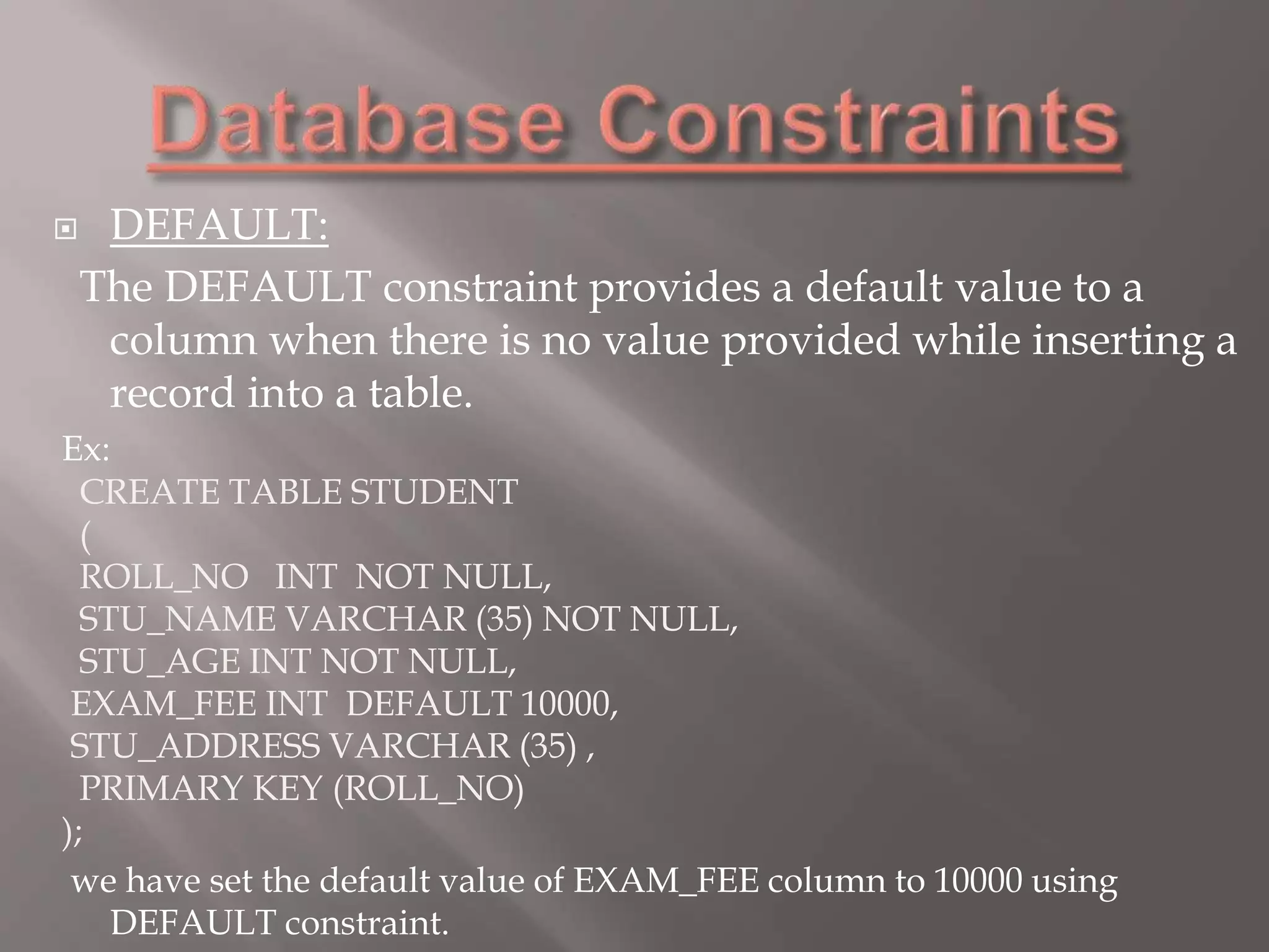 DATABASE CONSTRAINTS | PPTX