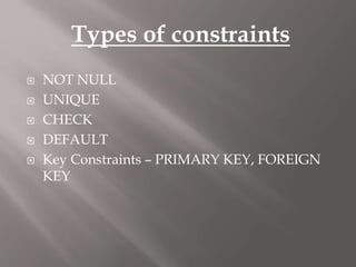 DATABASE CONSTRAINTS | PPTX