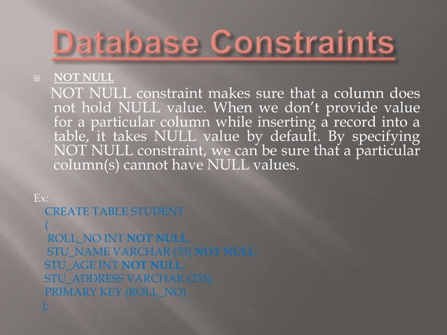 DATABASE CONSTRAINTS | PPTX