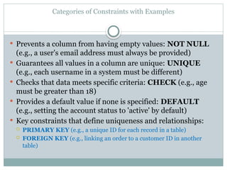Database constraints or rules of data in a table.pptx