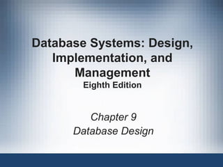 Database Systems: Design,
Implementation, and
Management
Eighth Edition
Chapter 9
Database Design
 