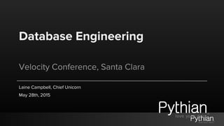 Database Engineering
Velocity Conference, Santa Clara
Laine Campbell, Chief Unicorn
May 28th, 2015
 