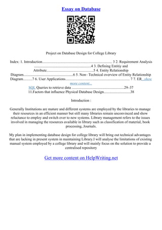 Library Databases Essay Database Essay | PDF