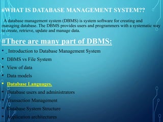 Database language | PPTX | Databases | Computer Software and Applications