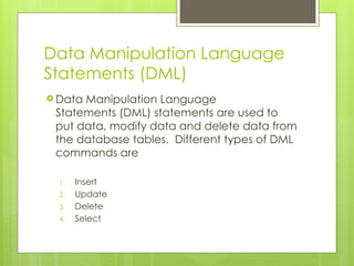 Database Languages power point presentation | PPTX
