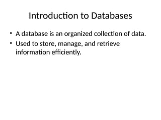Comprehensive Introduction to Databases and DBMS Concepts | PPTX