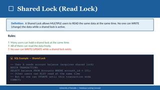 Comprehensive Guide to Database Locking: Concepts and SQL Practices | PPTX