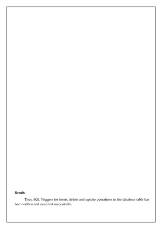 Result:
Thus, SQL Triggers for insert, delete and update operations in the database table has
been written and executed successfully.
 